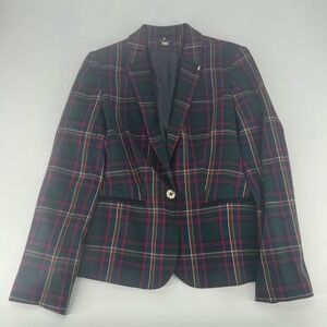 Tommy Hilfiger Women's Plaid Blazer Sport Coat Elbow Patches Buttons Size 14